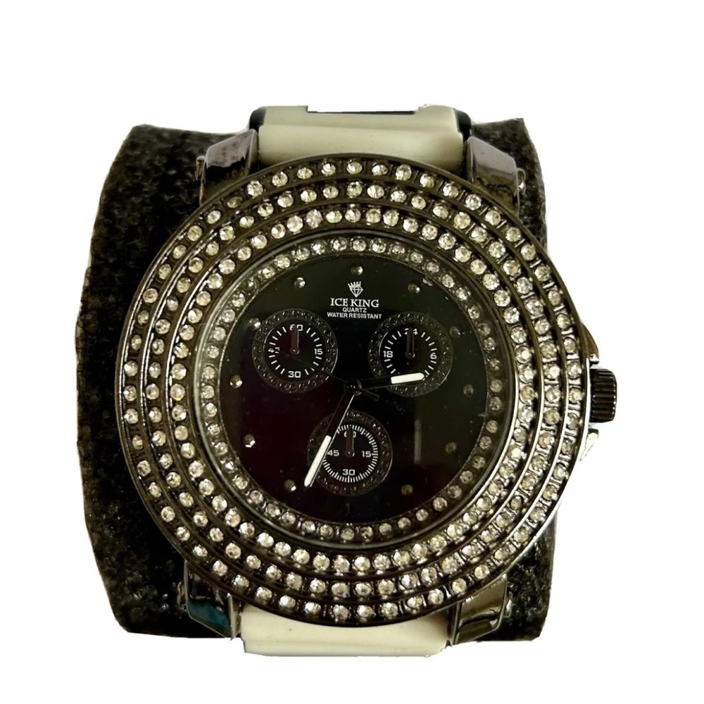 Ice King Men's Wristwatch White Rubber Band Sport Quartz Big Face Watch Iced